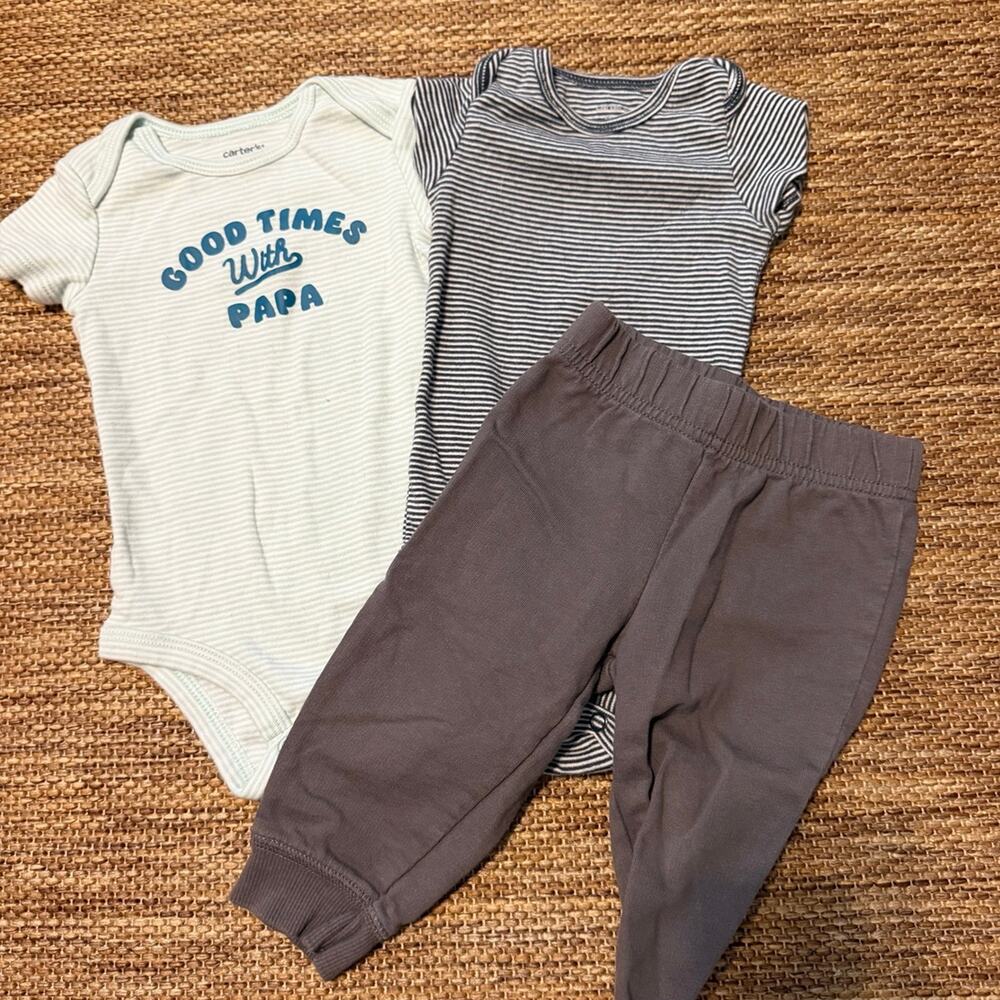 Carter’s Baby Boys 3 Piece Outfit Set 9M Bodysuits Pants Good Times With Papa